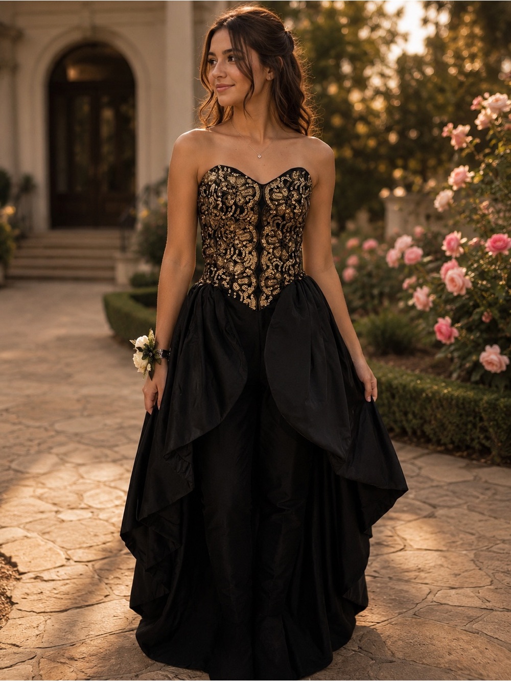 Jessica McClintock Gunne Sax Sequin Black Gown 90s Dress Pants